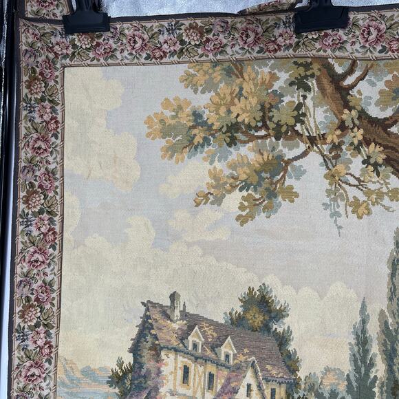 Vintage Italian Tapestry Nobel Pastorale Francois Boucher Courting Couple - Picture 7 of 14